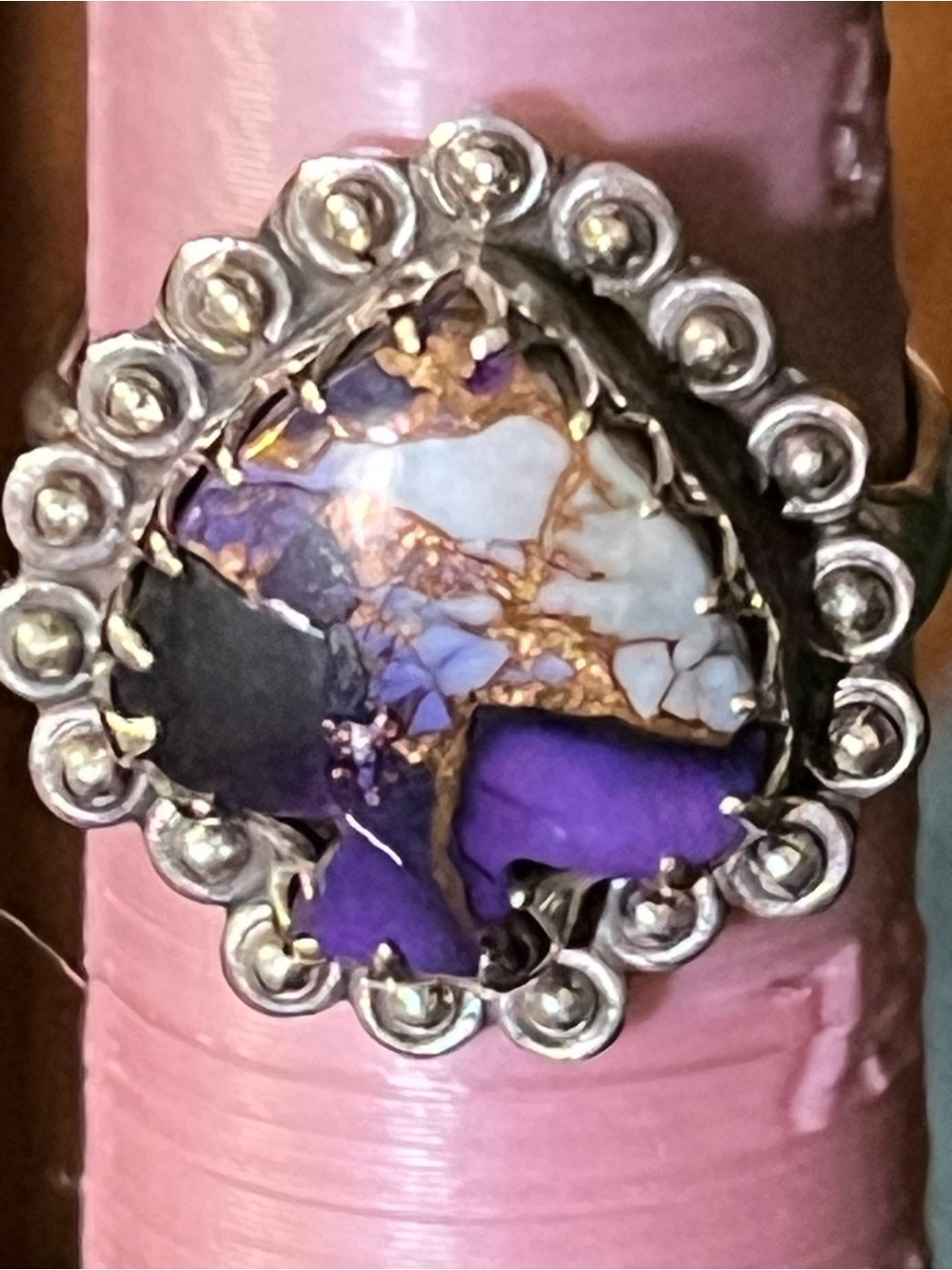 🎉 SALE Rare Genuine Purple Torquise Stone Statement Ring Handcrafted by Artisan